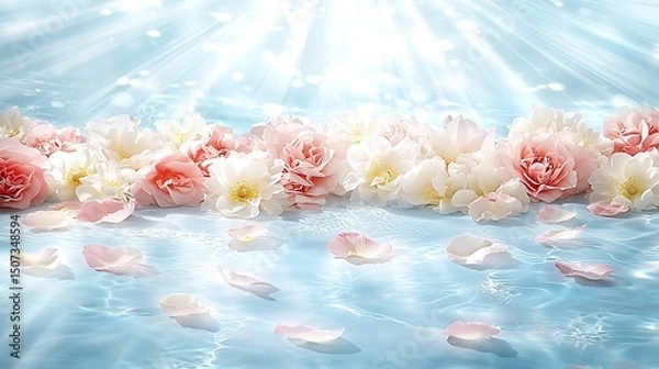 Obraz Light, airy blurred background of pastel flowers with soft petals and gentle sunlight creating an ethereal mood.