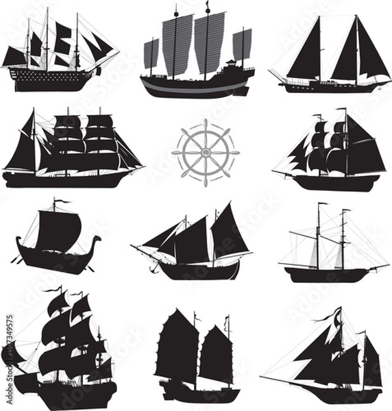 Obraz Sailing ships detailed vector silhouettes collection