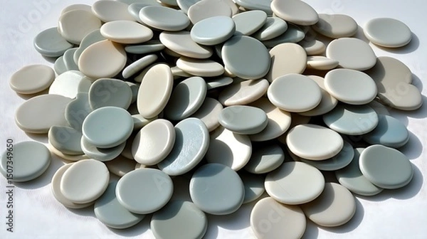 Fototapeta Faded pastel circular dots scattered across a soft background, creating a calming and abstract visual texture