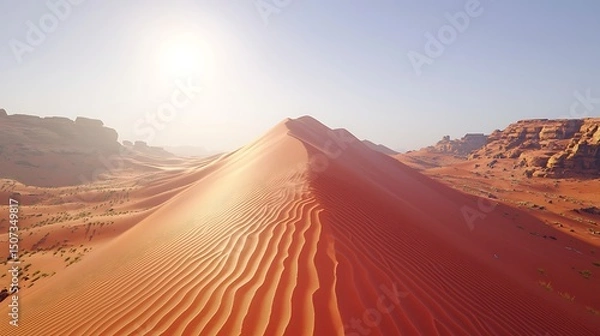 Obraz Fine textured dune under morning sunlight, forming clear ridges and lines with directional shadows
