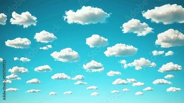 Obraz A clear blue sky dotted with soft, fluffy white clouds drifting gently across the horizon, offering a tranquil view.