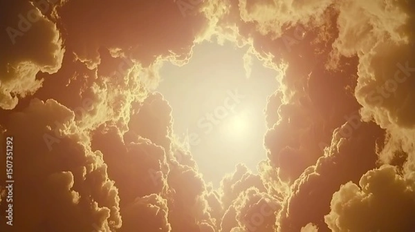 Fototapeta A wide open sky filled with fluffy cumulus clouds, illuminated by warm summer sunlight, creating a dreamy and expansive atmosphere.