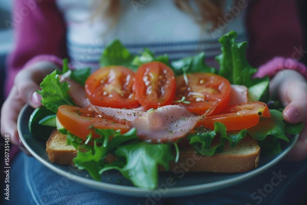 Obraz Close-up of a delicious ham and tomato sandwich