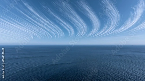 Obraz A vibrant midday sky filled with light cloud formations, offering a bright and cheerful atmosphere with clear, vivid blue.