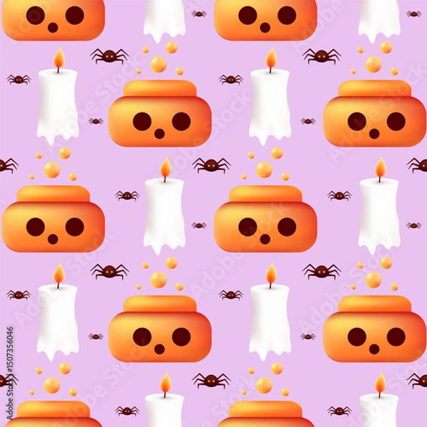 Fototapeta Happy Halloween seamless pattern. Potion, candle, spider. Holiday vector illustration