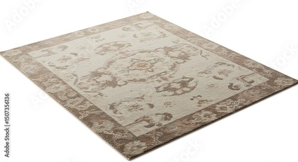 Fototapeta Cream-colored rug with brown floral design