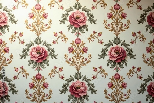 Fototapeta Subtle floral damask wallpaper with faded elegance , interior design patterns, damask