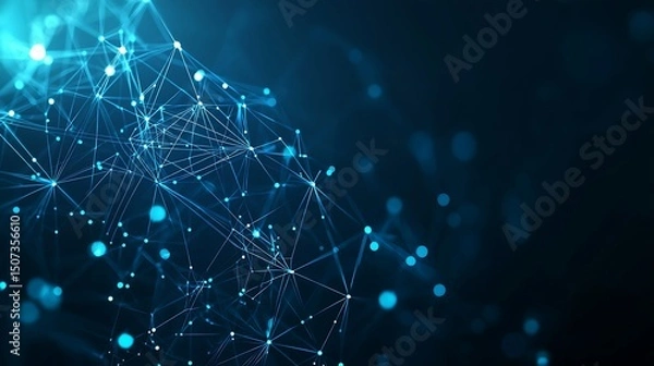 Fototapeta Blue dot mesh structure with glowing connections and intricate details, symbolizing a digital network on a dark, modern background