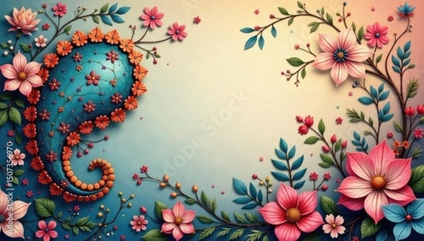 Fototapeta Subtle paisley design, muted tones, soft focus, repeat, interior