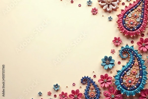 Fototapeta Subtle paisley motifs on soft, neutral backdrop, illustration, neutral background