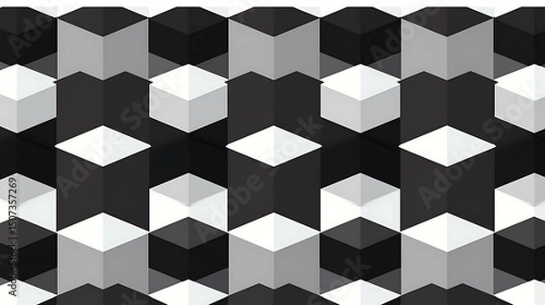 Fototapeta An endless array of 3D cubes in a seamless geometric pattern, each shaded in different tones of a single monochrome color to create a smooth and uniform background