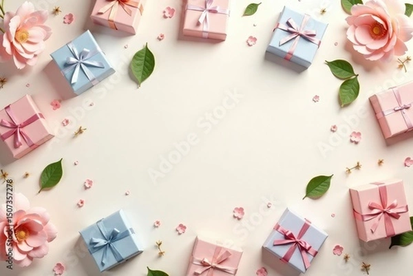 Fototapeta Subtle pastel gift box print, delicate repeating design for walls , simple, seamless, subtle