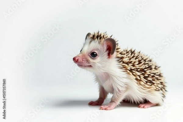 Fototapeta Tiny hedgehog posed against pure white background, studio, mammal, nature