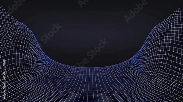 Fototapeta Abstract blue matrix grid pattern with dotted connections flowing in a structured, high-tech style over a dark background