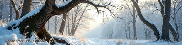 Fototapeta White forest with twisted and gnarled branches, branch, rustic