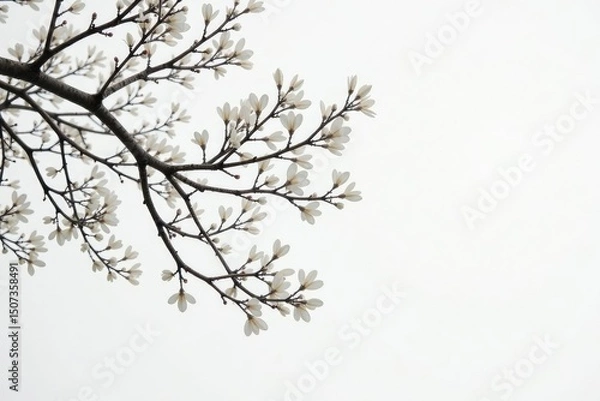 Fototapeta White tree branches isolated on a plain background, foliage, branch, wood