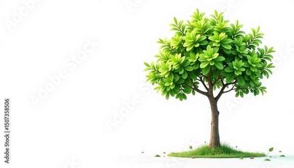 Fototapeta Young tree, slender trunk, bright foliage, pure white backdrop , image, studio shot, vertical