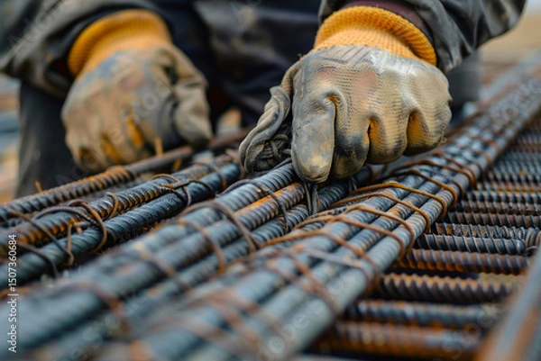 Obraz Construction Worker Tying Rebar