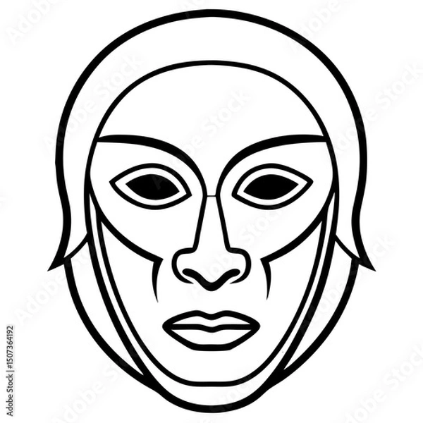 Fototapeta Abstract mask depicting hidden emotions in minimalist line art  