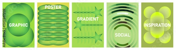 Fototapeta Gradient poster Modern background vector set. Cover template with vibrant perspective geometric prism and star shapes. Ideal design for social media, cover, banner, flyer.