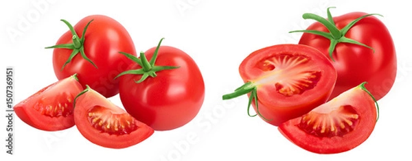 Fototapeta Tomato with slices isolated on white background with full depth of field.