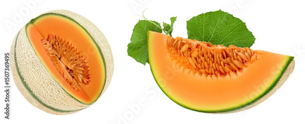 Fototapeta Cantaloupe melon isolated on white background with full depth of field,