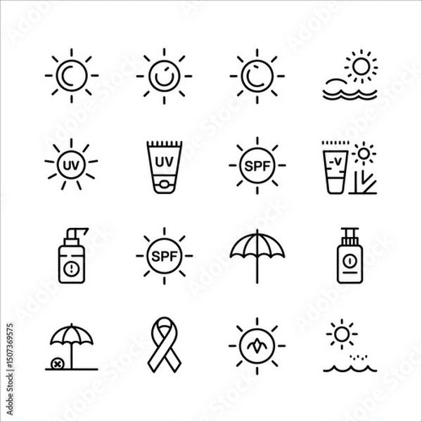 Obraz set of icons for sun proector,sun,uv,awarness,sunscream
