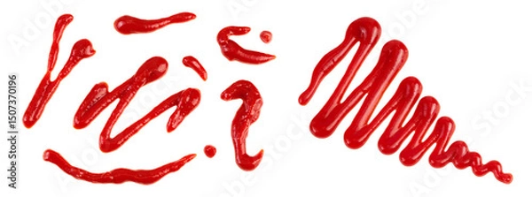 Fototapeta Red tomato sauce or ketchup isolated on white background. Top view. Flat lay. Set or collection
