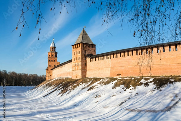 Obraz View on old wall of Kremlin in Novgorod the Great