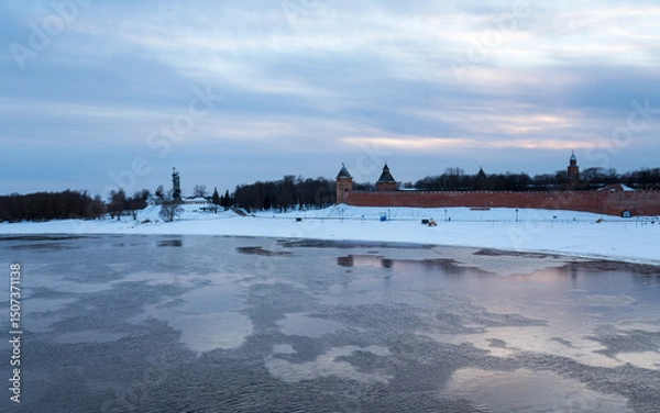 Obraz View of Volkhov river and Novgorod Kremlin