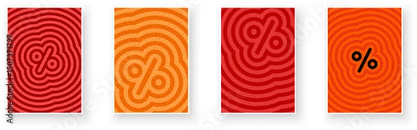 Obraz Vector illustration of percentage signs in abstract concentric wave designs using bold red and orange color palettes.