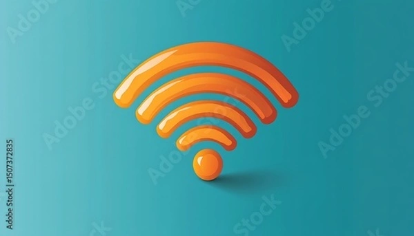 Fototapeta Vibrant vector of a glossy orange wifi signal icon isolated on a teal blue solid background