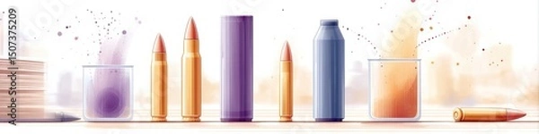 Fototapeta Dynamic illustration showcasing diverse ammunition production processes and techniques at a manufacturing facility