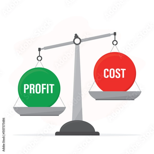 Fototapeta Cost and profit, measurement scales, concept of compare value.  Business concept in profit and cost aspiration.