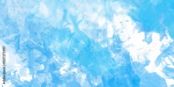Fototapeta Abstract blue watercolor gradient paint grunge texture background. Stylist beautiful white clouds in natural bright .Abstract watercolor blue sky overlay effect, creating a calming abstract background