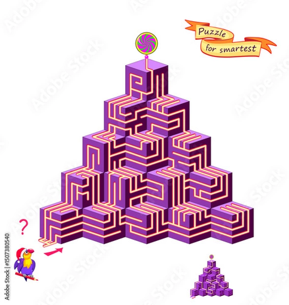 Fototapeta Best labyrinths. Can you find the way to the top of pyramid? 3d puzzle. Logic game for children and adults. Brain teaser book with maze. Educational page. Kids activity sheet. Flat vector illustration