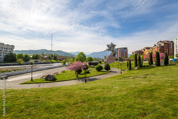 Obraz Statue to the great commander Issa Pliev sitting on a horse in Vladikavkaz
