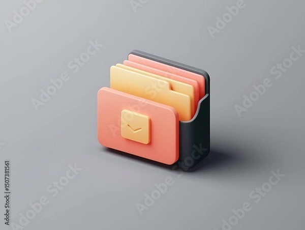 Fototapeta Sleek 3D vector icon for file management and organization tools on a muted gray backdrop