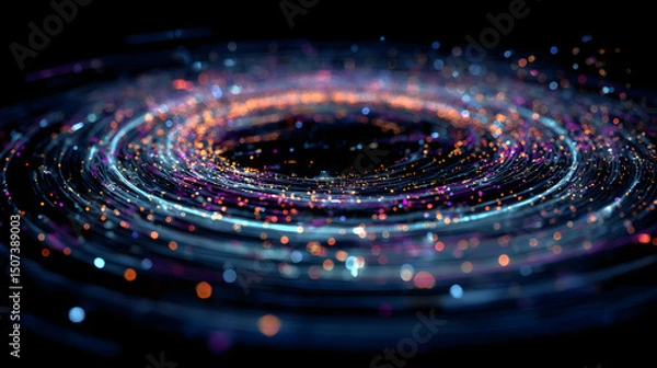 Obraz Abstract Digital Particles Forming a Spiral Galaxy in Outer Space