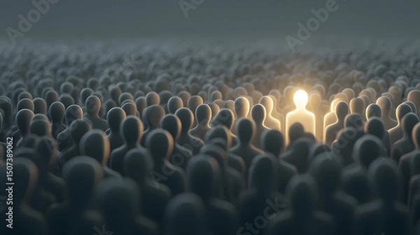 Obraz Standing Out From the Crowd A Single Figure Illuminated Among Many