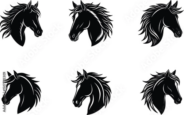 Obraz Set Of horse head silhouette illustration on transparent background