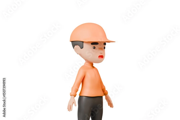 Fototapeta 3d a man delivery guy in orange uniform stands half person icon. Minimal Cartoon character. Online delivery concept. Delivery guy or Delivery courier man isolated on white background. 3d render.