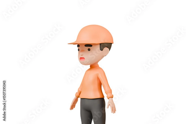 Fototapeta 3d a man delivery guy in orange uniform stands half person icon. Minimal Cartoon character. Online delivery concept. Delivery guy or Delivery courier man isolated on white background. 3d render.