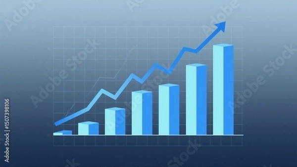 Fototapeta Abstract Financial Growth Chart with Blue Bars and Line Graph