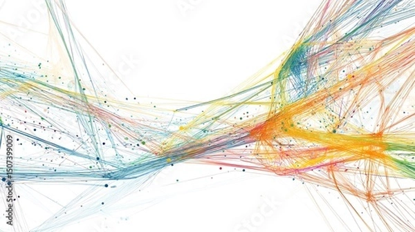 Obraz Abstract Colorful Network: Interconnected Lines and Dots, Digital Art
