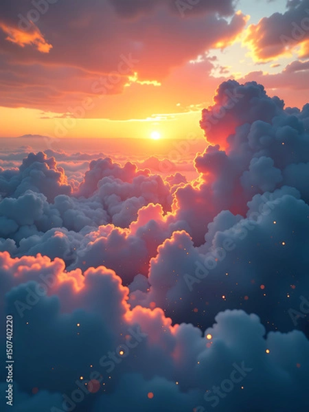 Obraz soft focus shot dreamy ethereal landscape dusk ablaze glowing particles vibrant colors dance across