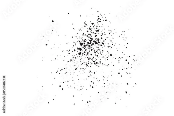 Fototapeta  Ink splatter texture with black drops and scattered spots isolated on white background for design