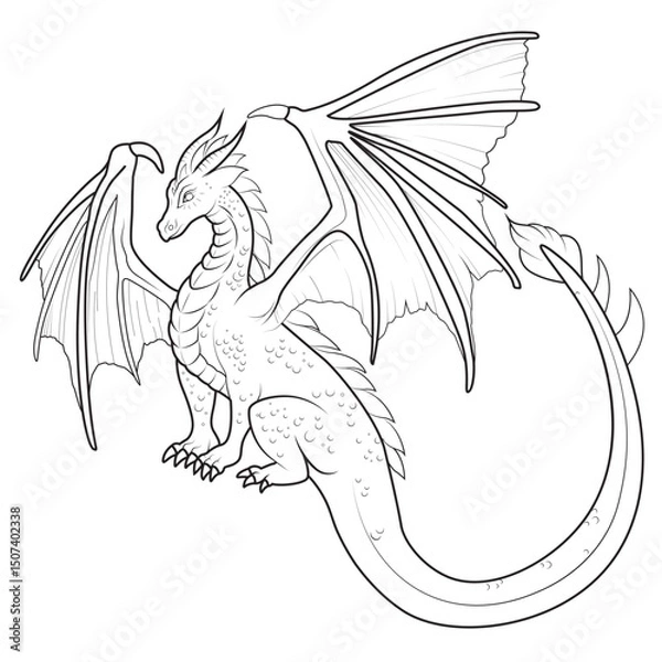 Obraz Beautiful Dragon line art for coloring book