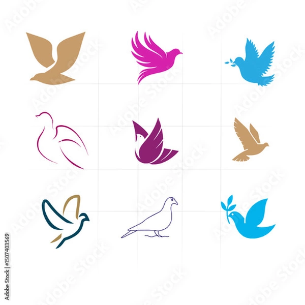 Fototapeta Dove editable logo vector set