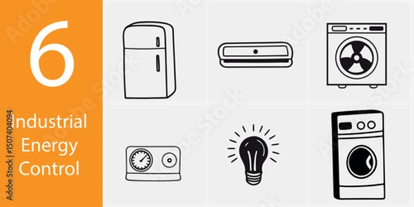 Fototapeta Industrial Energy Management Icon Set – 6 Vector Illustrations for Power and Automation Systems